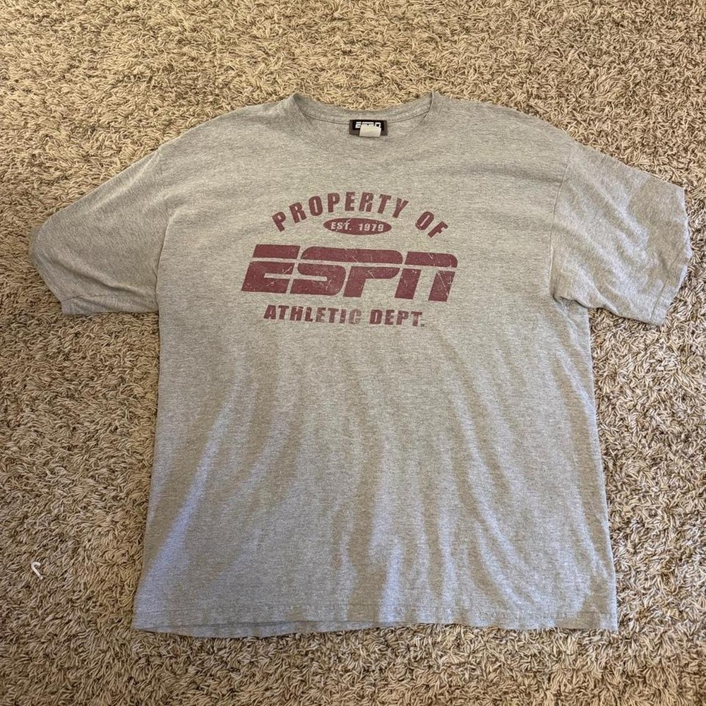 ESPN T-shirt Men Large Gray Good Property of ESPN Athletic Dept Graphic Logo
